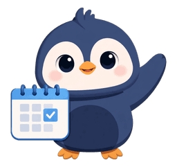 Pingüino de TalkPlan saludando con el calendario