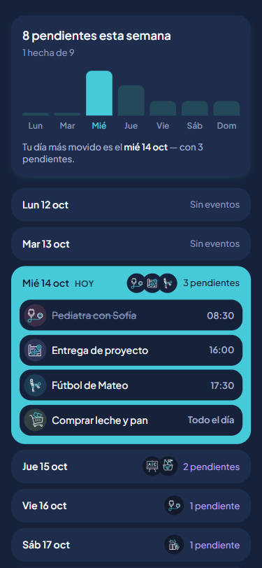Pantalla Semana de TalkPlan con los eventos de cada día